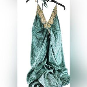 Manish Vaid Green Black Leopard Hi Low Dress with Gold Embellishments